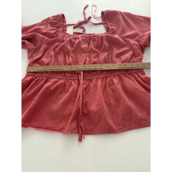 Ava and Viv Top Size 1X Coral Milkmaid Babydoll Cottagecore Boho Adj Waist - Picture 13 of 16